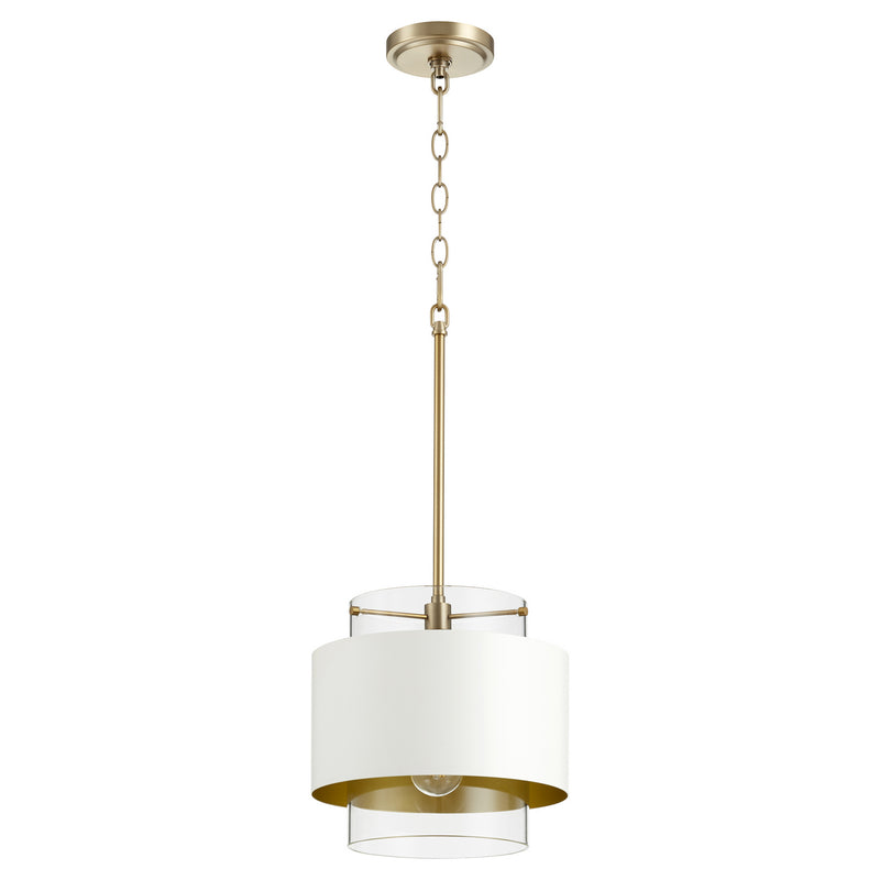 Quorum 8012-0880 One Light Pendant, Aged Brass w/ Studio White
