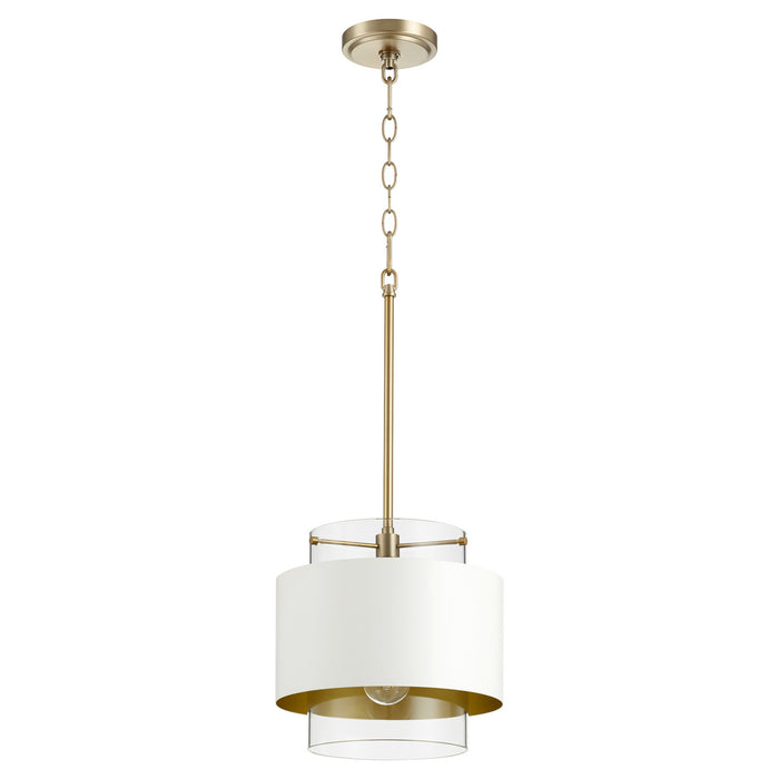 Quorum 8012-0880 One Light Pendant, Aged Brass w/ Studio White