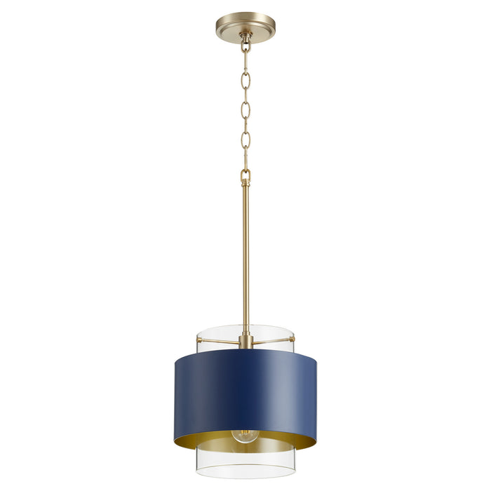 Quorum 8012-3280 One Light Pendant, Aged Brass w/ Blue