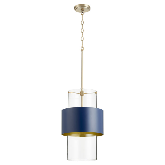 Quorum 8013-3280 One Light Pendant, Aged Brass w/ Blue