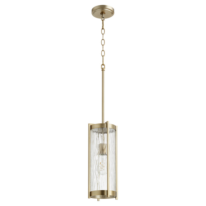 Quorum 809-80 One Light Pendant, Aged Brass w/ Clear Chisseled Glass