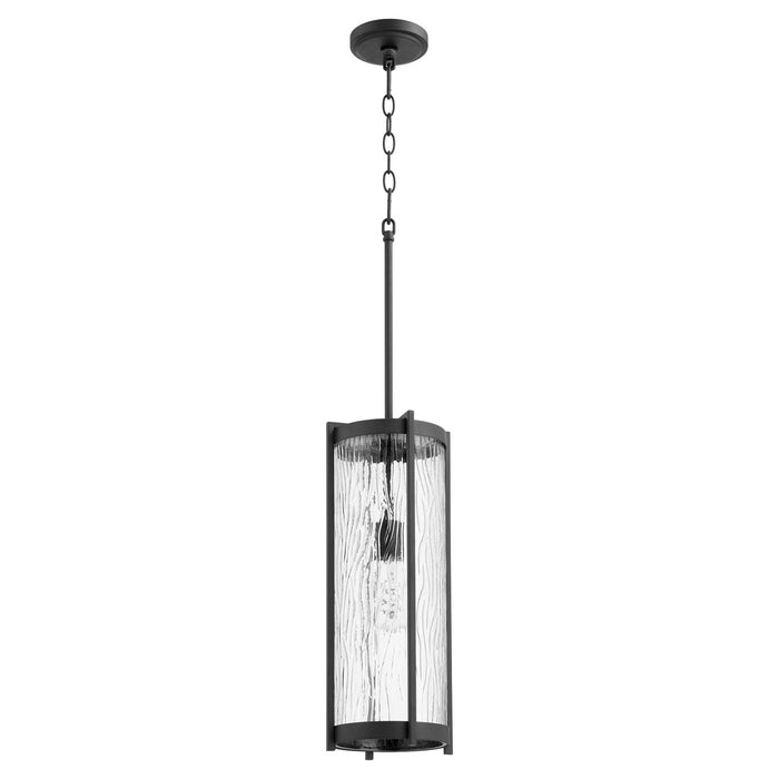 Quorum 810-69 One Light Pendant, Textured Black w/ Clear Chisseled Glass