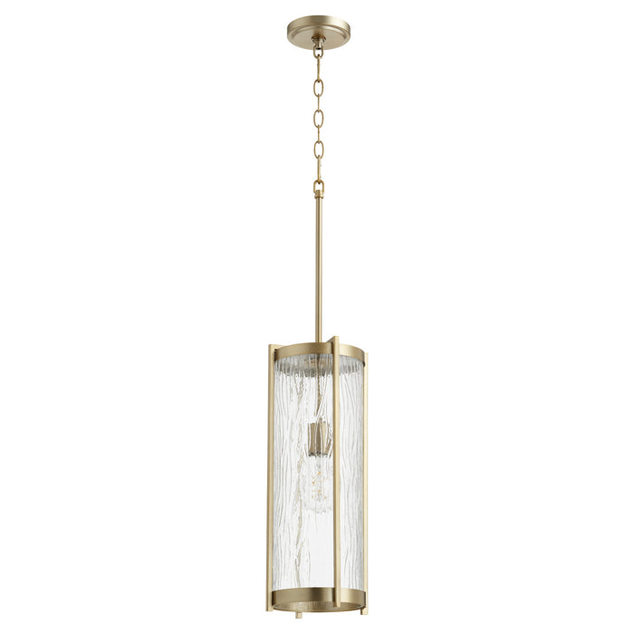 Quorum 810-80 One Light Pendant, Aged Brass w/ Clear Chisseled Glass