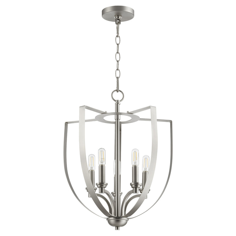 Quorum 8202-5-65 Five Light Entry Pendant, Satin Nickel