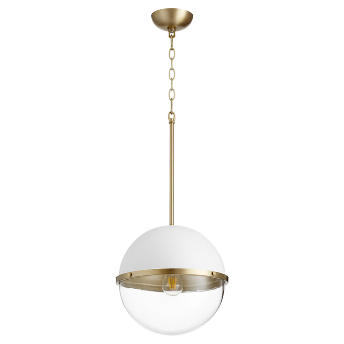 Quorum 83-12-0880 One Light Pendant, Studio White w/ Aged Brass