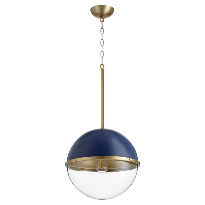 Quorum 83-12-3280 One Light Pendant, Blue w/ Aged Brass