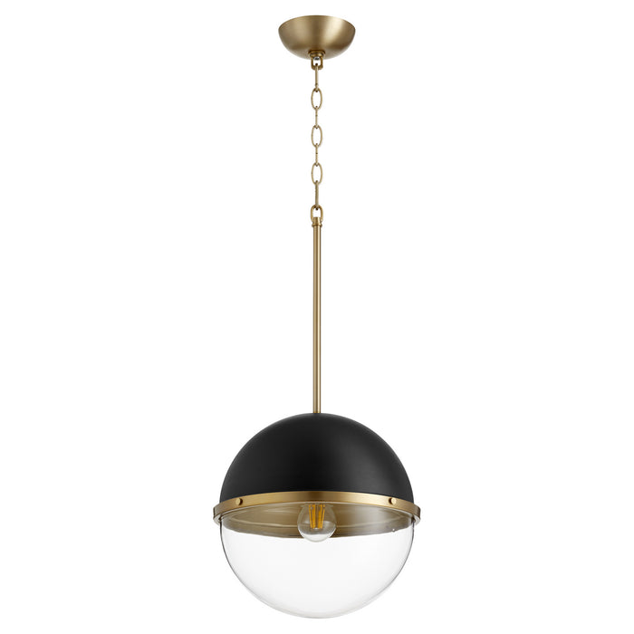 Quorum 83-12-6980 One Light Pendant, Textured Black w/ Aged Brass