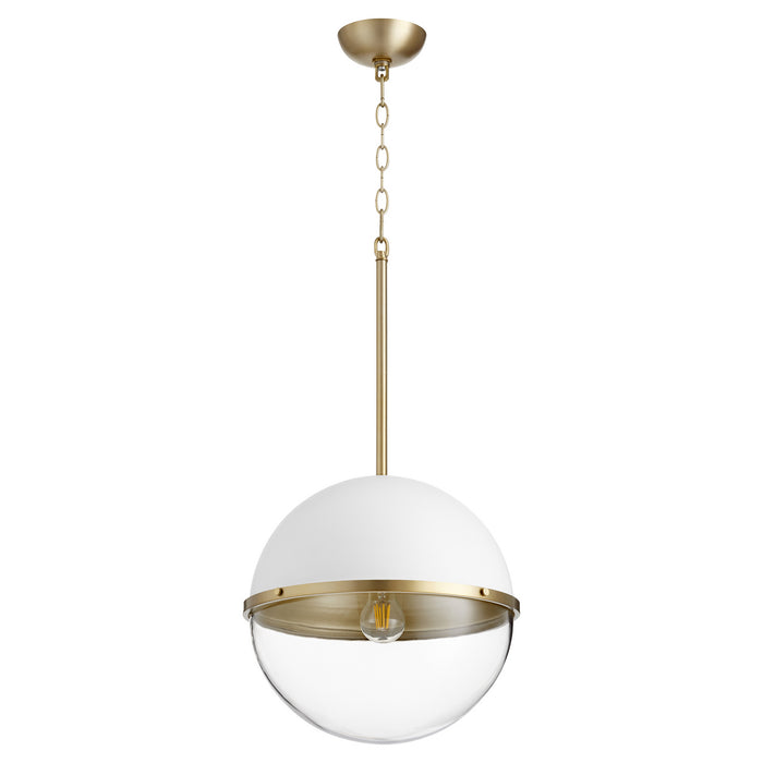 Quorum 83-14-0880 One Light Pendant, Studio White w/ Aged Brass