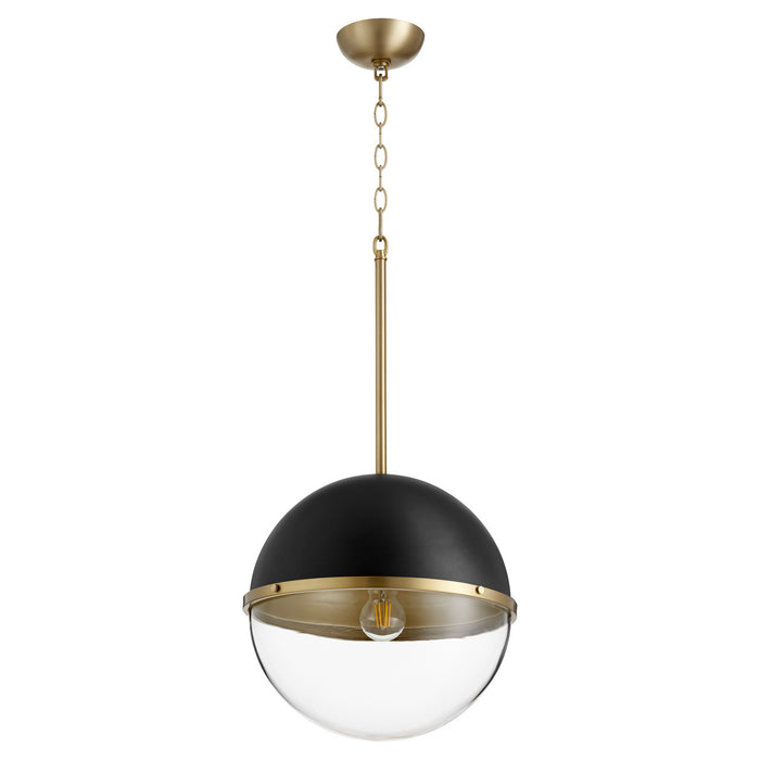 Quorum 83-14-6980 One Light Pendant, Textured Black w/ Aged Brass