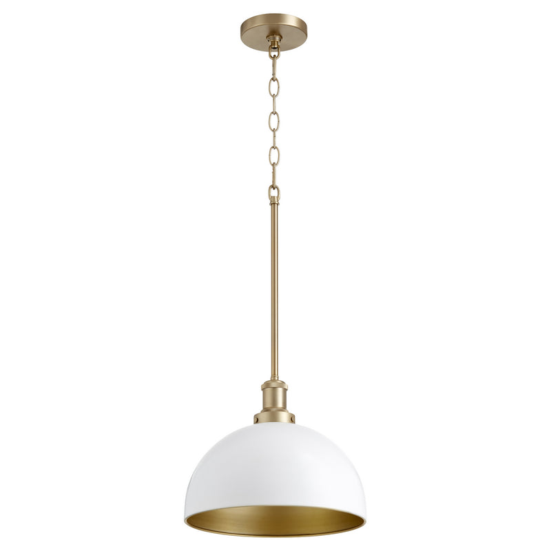 Quorum 876-0880 One Light Pendant, Studio White w/ Aged Brass