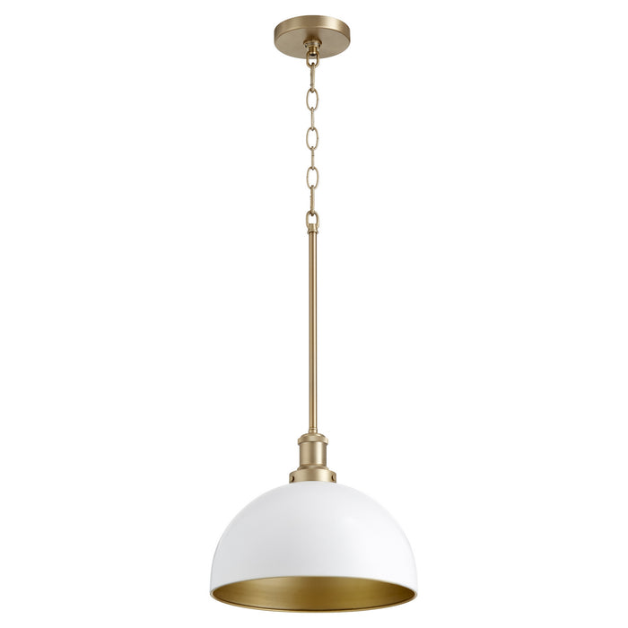 Quorum 876-0880 One Light Pendant, Studio White w/ Aged Brass