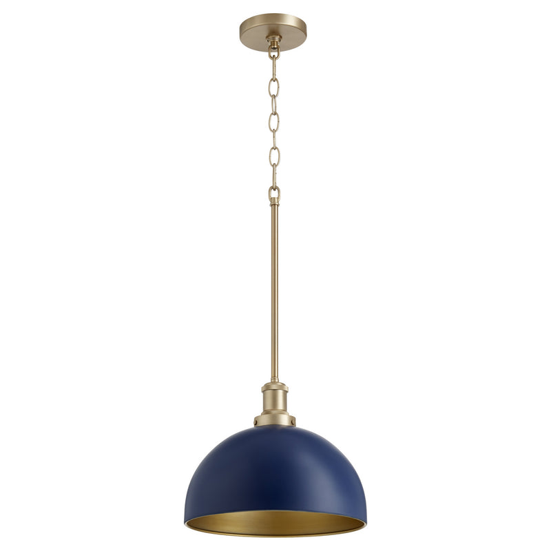 Quorum 876-3280 One Light Pendant, Blue w/ Aged Brass