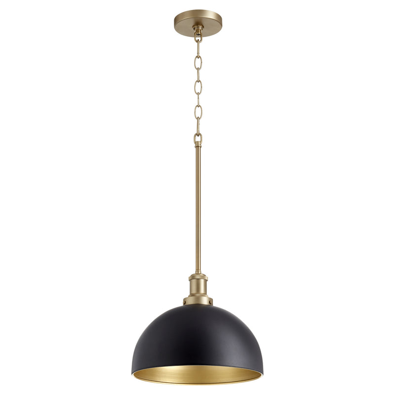 Quorum 876-6980 One Light Pendant, Textured Black w/ Aged Brass