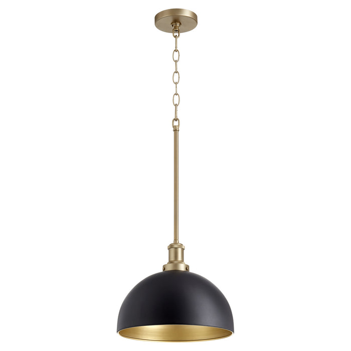 Quorum 876-6980 One Light Pendant, Textured Black w/ Aged Brass