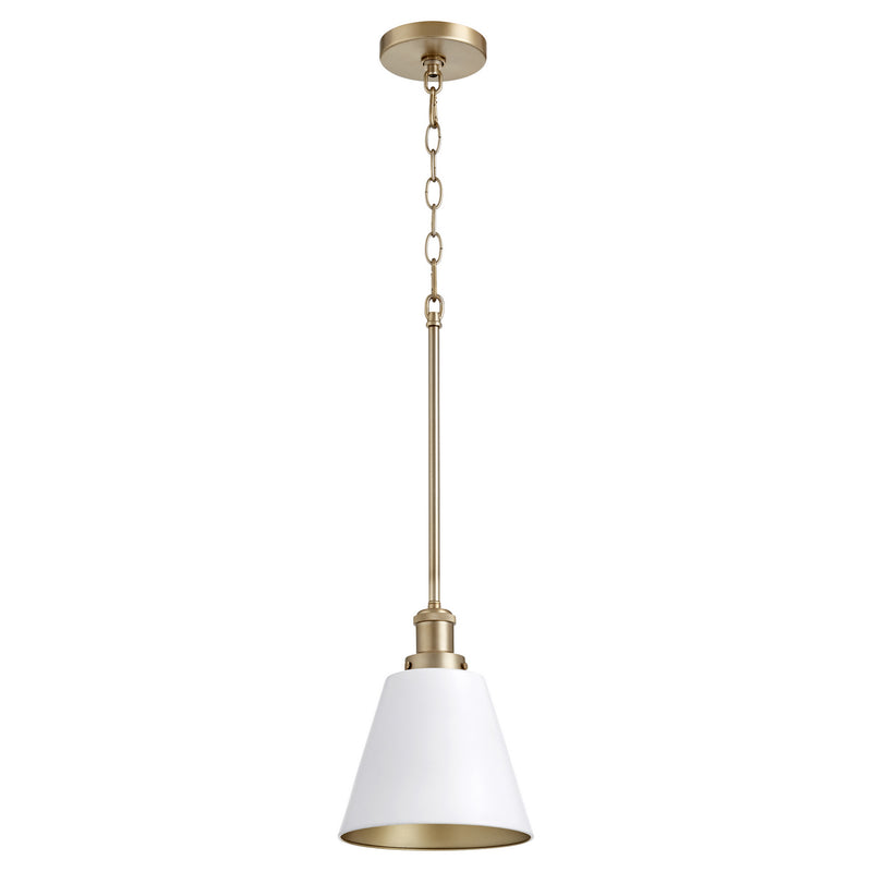 Quorum 877-0880 One Light Pendant, Studio White w/ Aged Brass