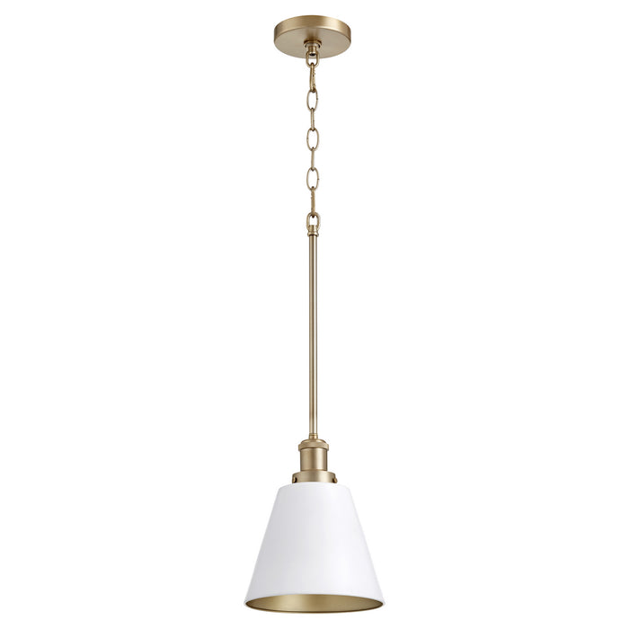 Quorum 877-0880 One Light Pendant, Studio White w/ Aged Brass