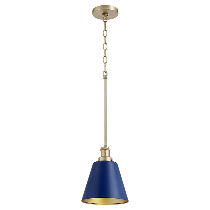 Quorum 877-3280 One Light Pendant, Blue w/ Aged Brass