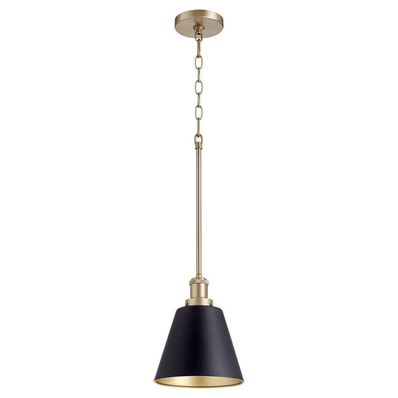 Quorum 877-6980 One Light Pendant, Textured Black w/ Aged Brass
