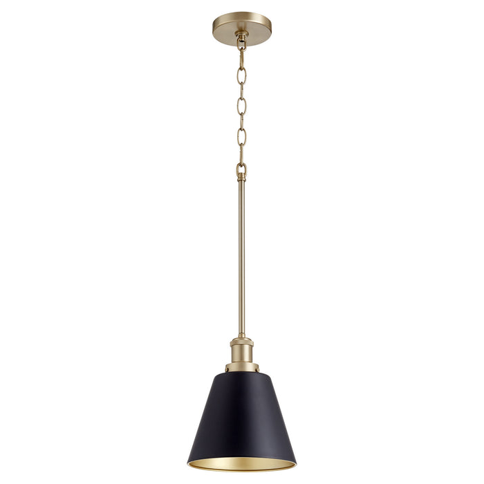 Quorum 877-6980 One Light Pendant, Textured Black w/ Aged Brass