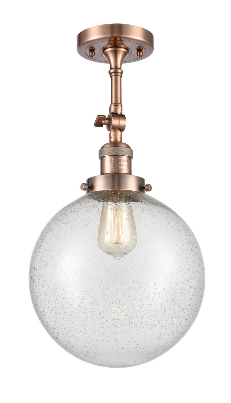 Innovations 201F-AC-G204-10 One Light Semi-Flush Mount, Antique Copper