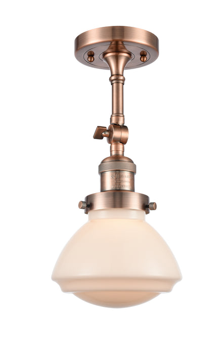 Innovations 201F-AC-G321 One Light Semi-Flush Mount, Antique Copper