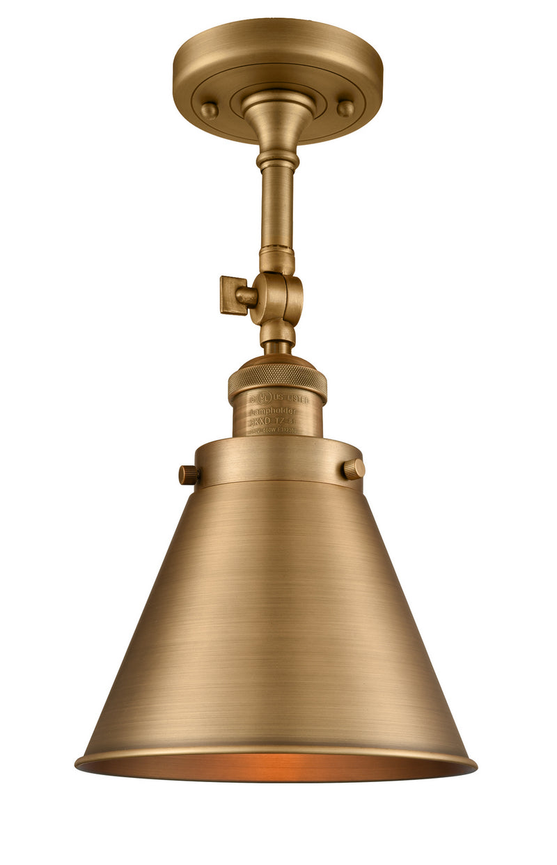 Innovations 201F-BB-M13-BB One Light Semi-Flush Mount, Brushed Brass