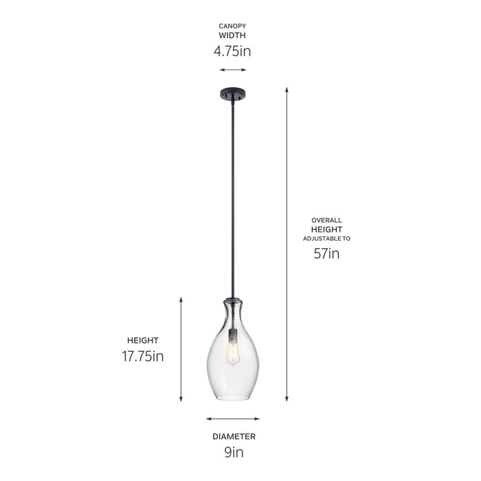 Kichler 42047BK One Light Pendant, Black