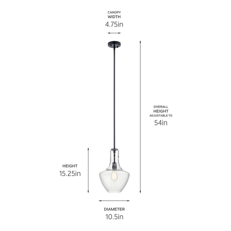 Kichler 42141BK One Light Pendant, Black