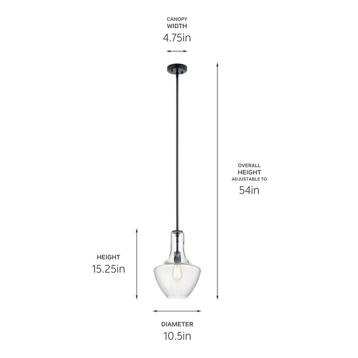 Kichler 42141BK One Light Pendant, Black