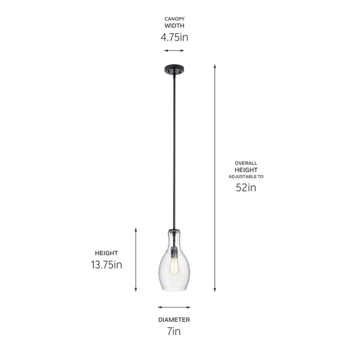 Kichler 42456BK One Light Pendant, Black