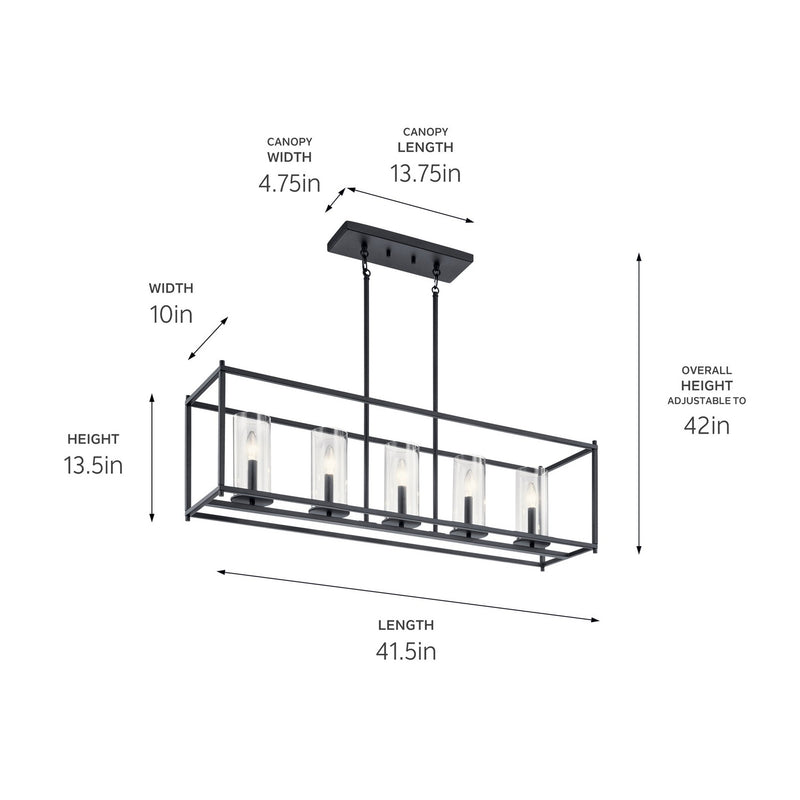 Kichler 43995BK Five Light Linear Chandelier, Black