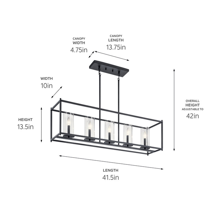 Kichler 43995BK Five Light Linear Chandelier, Black