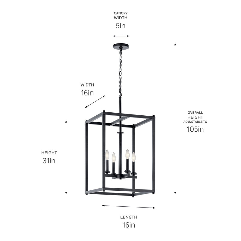 Kichler 43998BK Four Light Foyer Pendant, Black