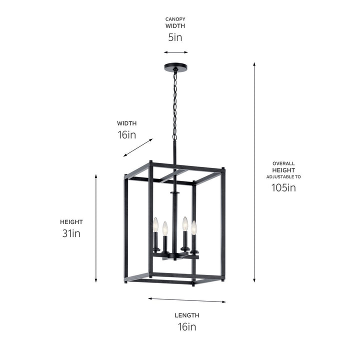 Kichler 43998BK Four Light Foyer Pendant, Black