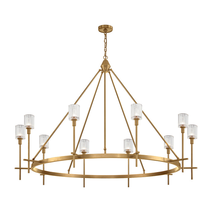 Alora CH314310VBRC Ten Light Chandelier, Ribbed Crystal/Vintage Brass