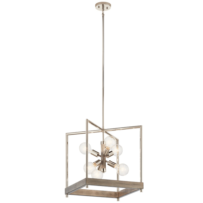 Kichler 52092DAG Six Light Foyer Pendant, Distressed Antique Gray