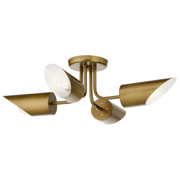 Kichler 52164NBR Four Light Semi Flush Mount, Natural Brass