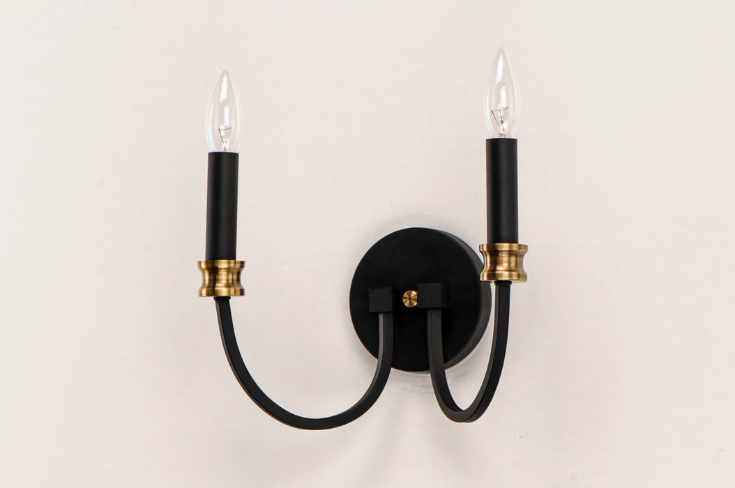 Maxim 11372BKAB Two Light Wall Sconce, Black / Antique Brass