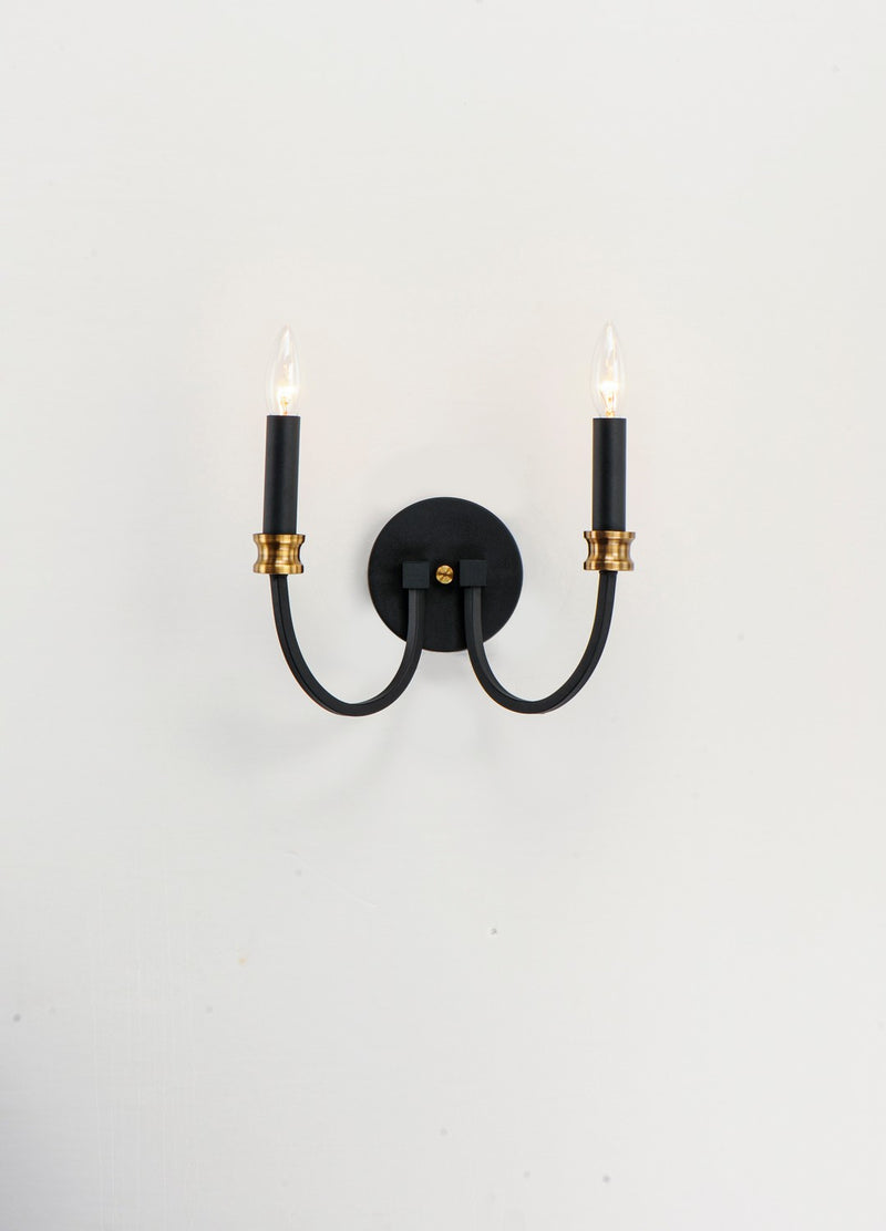 Maxim 11372BKAB Two Light Wall Sconce, Black / Antique Brass