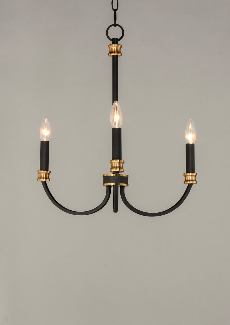 Maxim 11373BKAB Three Light Chandelier, Black / Antique Brass