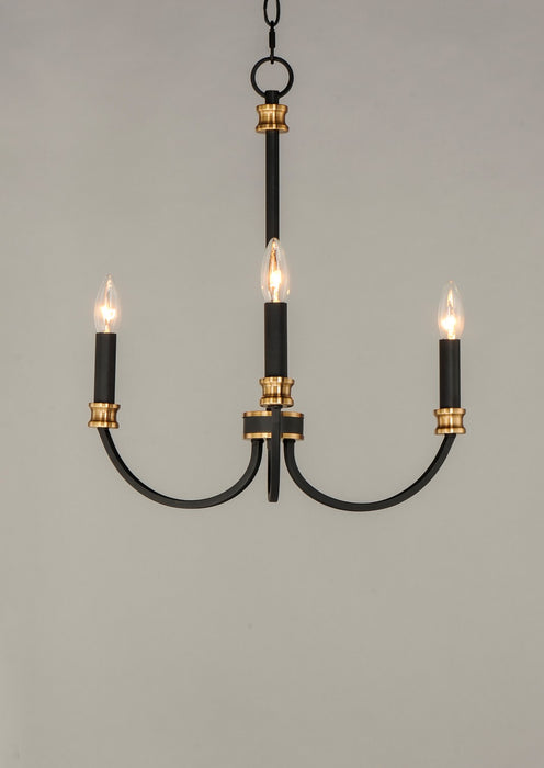 Maxim 11373BKAB Three Light Chandelier, Black / Antique Brass