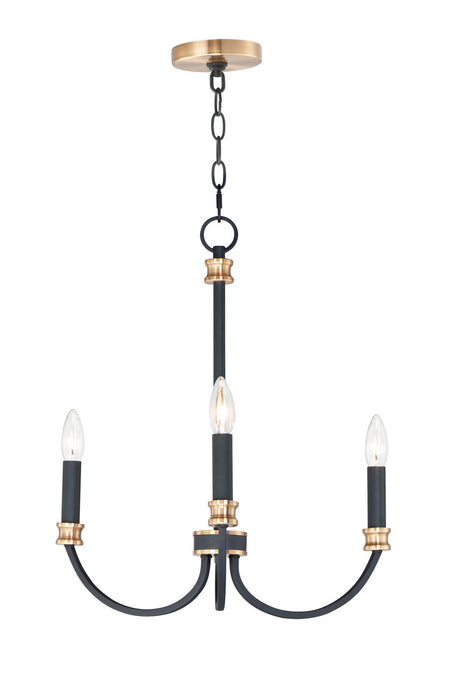 Maxim 11373BKAB Three Light Chandelier, Black / Antique Brass