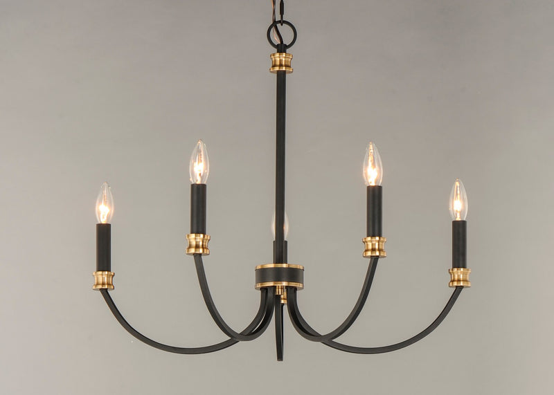 Maxim 11375BKAB Five Light Chandelier, Black / Antique Brass
