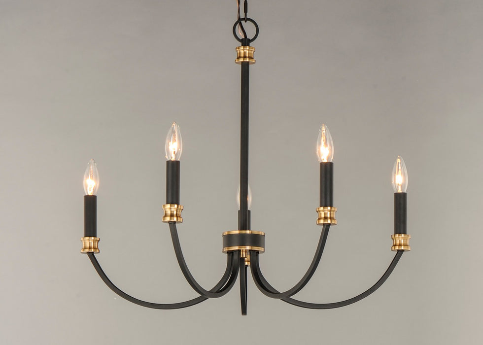 Maxim 11375BKAB Five Light Chandelier, Black / Antique Brass