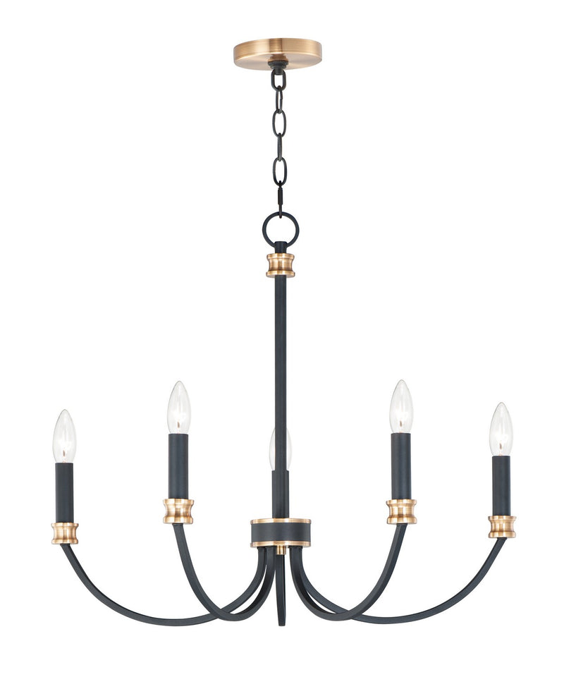 Maxim 11375BKAB Five Light Chandelier, Black / Antique Brass