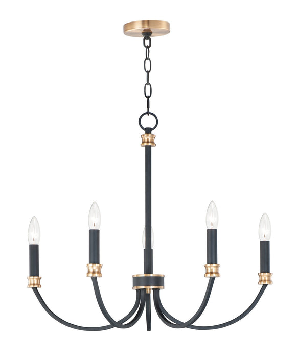 Maxim 11375BKAB Five Light Chandelier, Black / Antique Brass