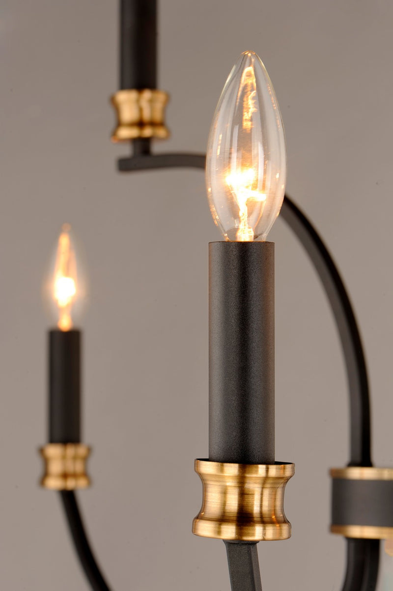 Maxim 11377BKAB Nine Light Chandelier, Black / Antique Brass