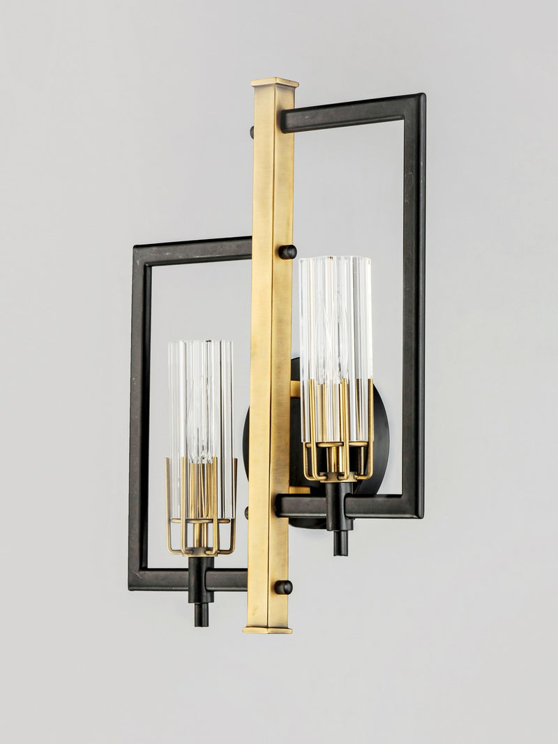 Maxim 16115CLBKAB Two Light Wall Sconce, Black / Antique Brass