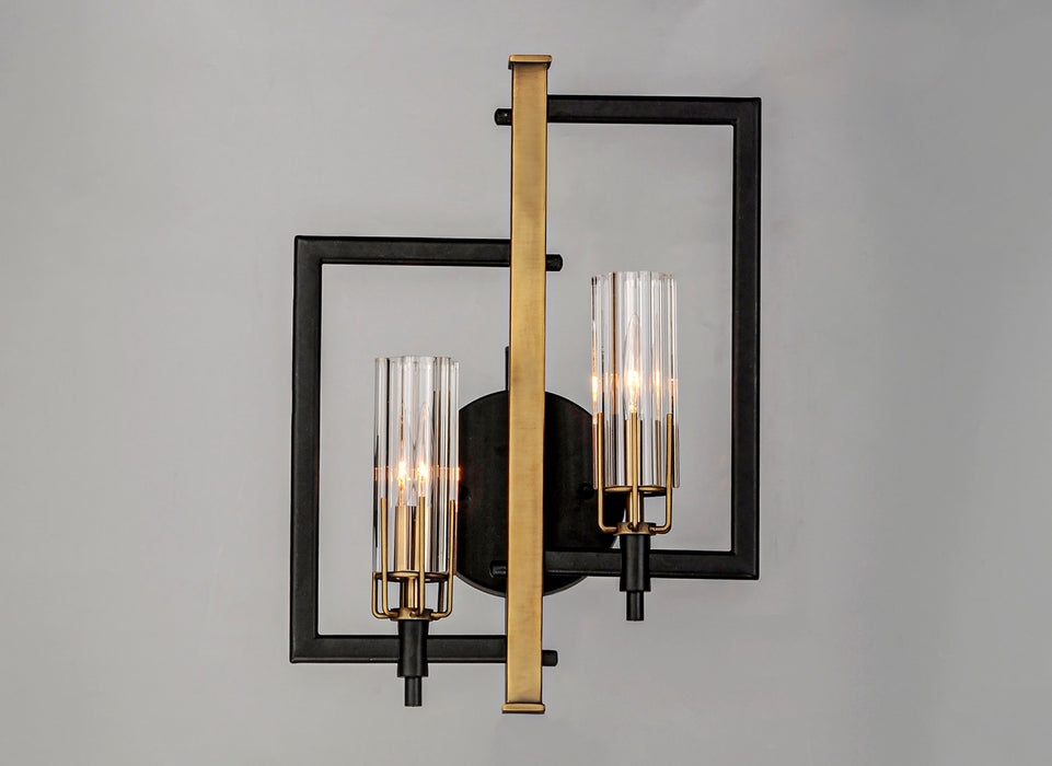 Maxim 16115CLBKAB Two Light Wall Sconce, Black / Antique Brass