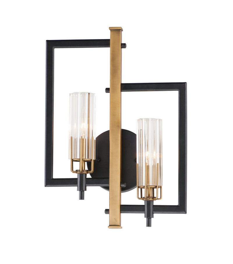 Maxim 16115CLBKAB Two Light Wall Sconce, Black / Antique Brass